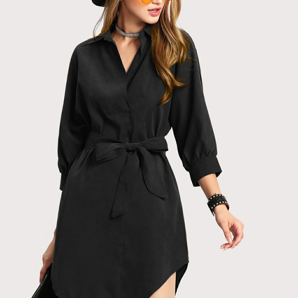 New Tie Waist Shirt Dress - Picture 3 of 6